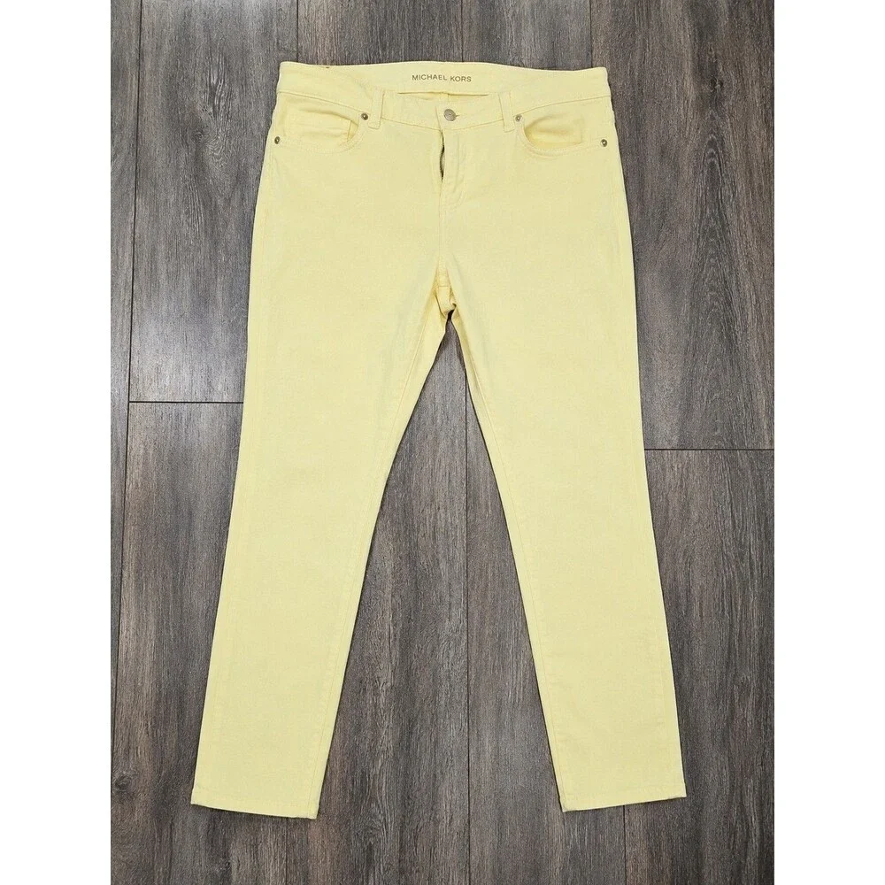 Michael Kors Izzy Womens Size 8 Yellow Skinny Jeans Stretch Denim Mid Rise